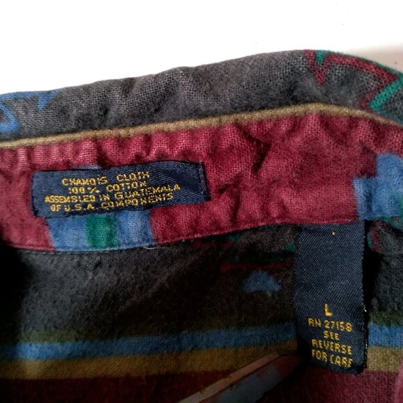 Vintage Chamois Shirt Men Large Southwest Geometric Maroon Green Western Flannel - Picture 6 of 16
